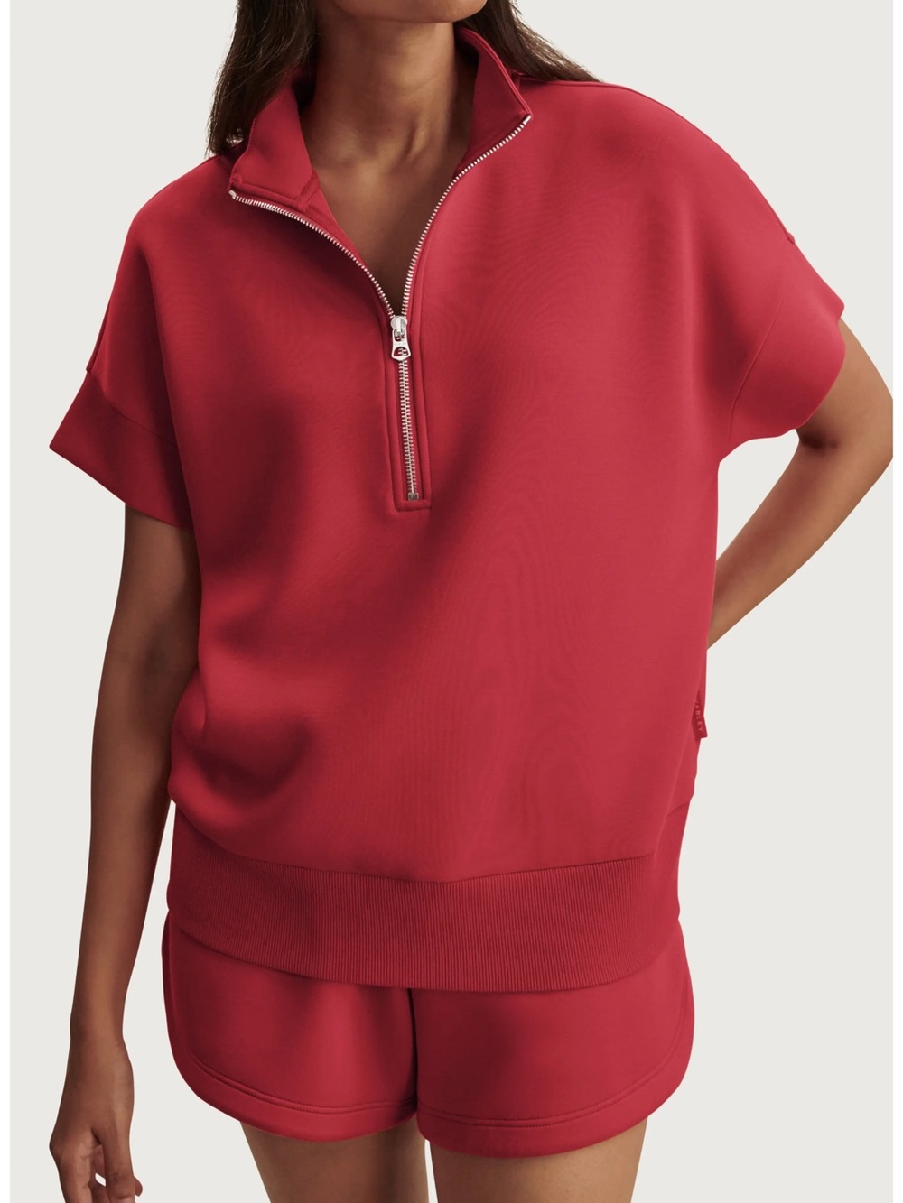 Varley Ritchie Short Sleeve Half Zip in Rich Rasberry